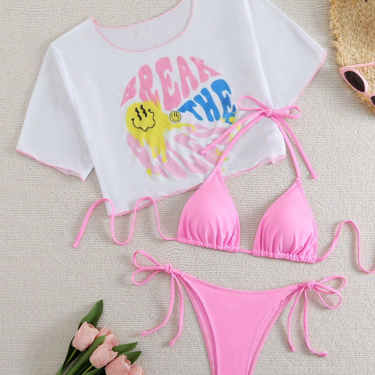Dame Grafiktryk Crop Top og Bikini Bund Sæt Stilla