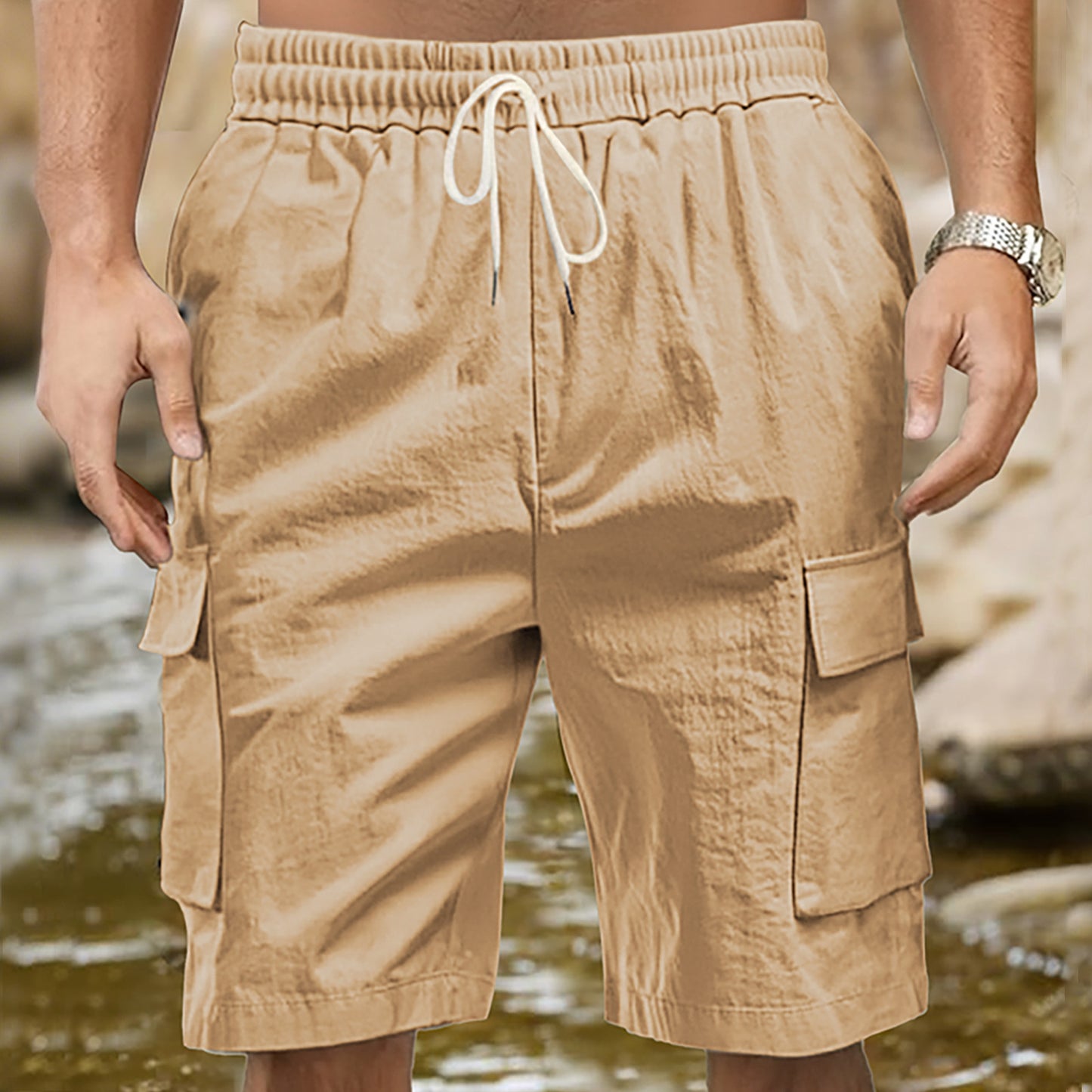Herrer Cargo-shorts med praktiske sidelommer og elastisk talje Stilla