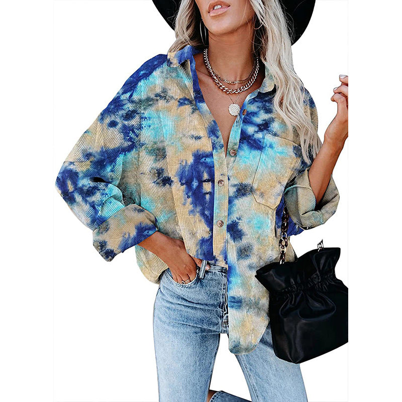 Dame afslappet oversized skjorte bluse i cord Stilla