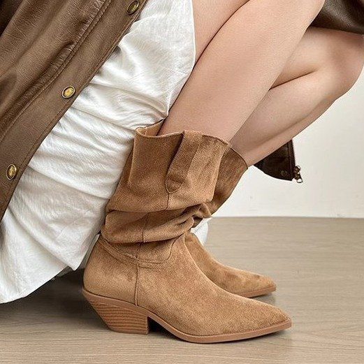 Femme Slouchy SUEDE Ankelstøvler med blokhæl Stilla