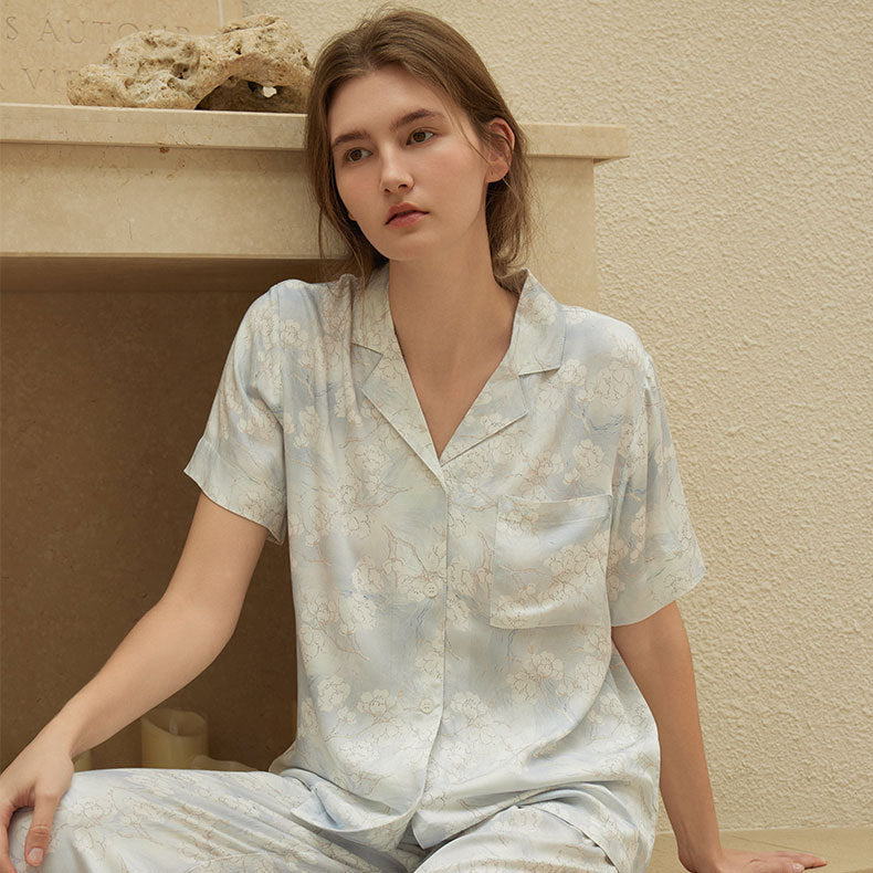 Dame Lækkert Satin Pyjamas Sæt med Florale Accentuer Stilla