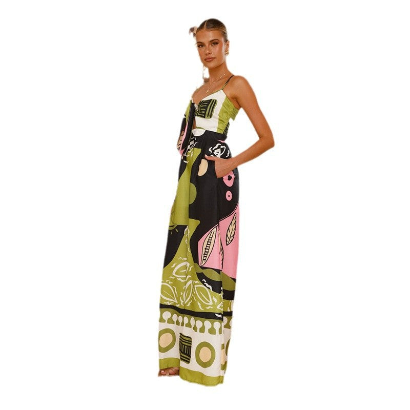 Dame jumpsuit med farverigt print og sidelommer Stilla