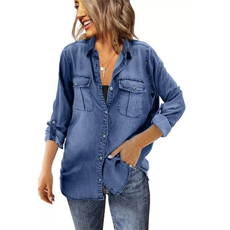 Dame denim skjorte med funktionelle lommer og afslappet snit Stilla