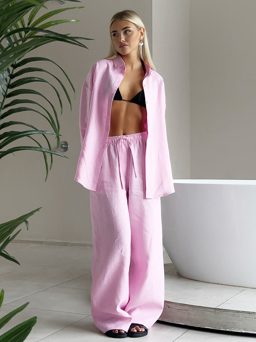 Dame løs linned jumpsuit sæt med afslappet chic Stilla
