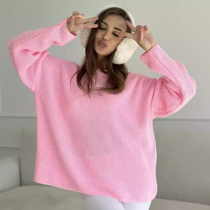 Dame afslappet sweater i strukturstrikdesign Stilla