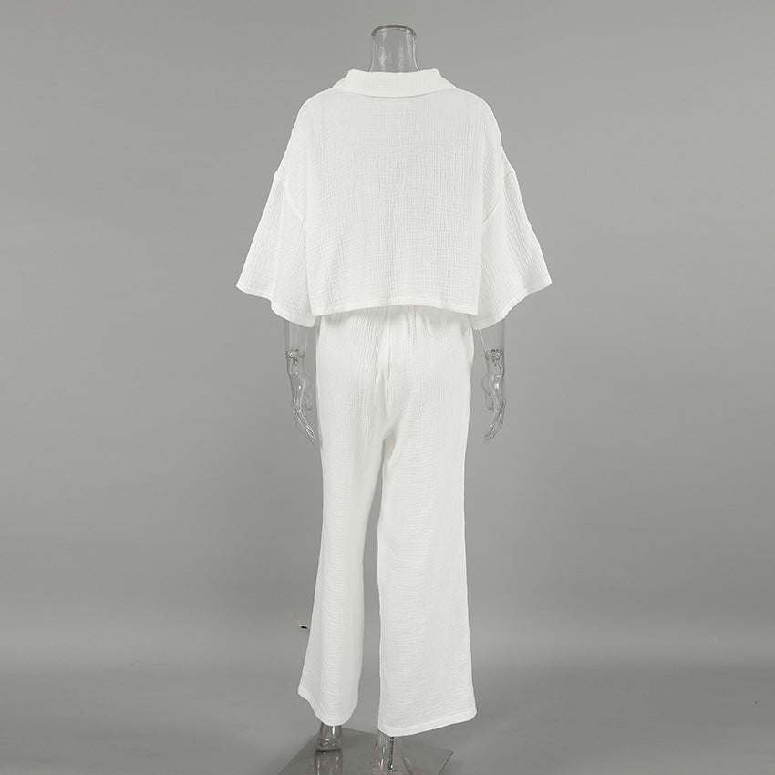 Dame afslappet jumpsuit-sæt med løs pasform og halvlange ærmer bluse Stilla