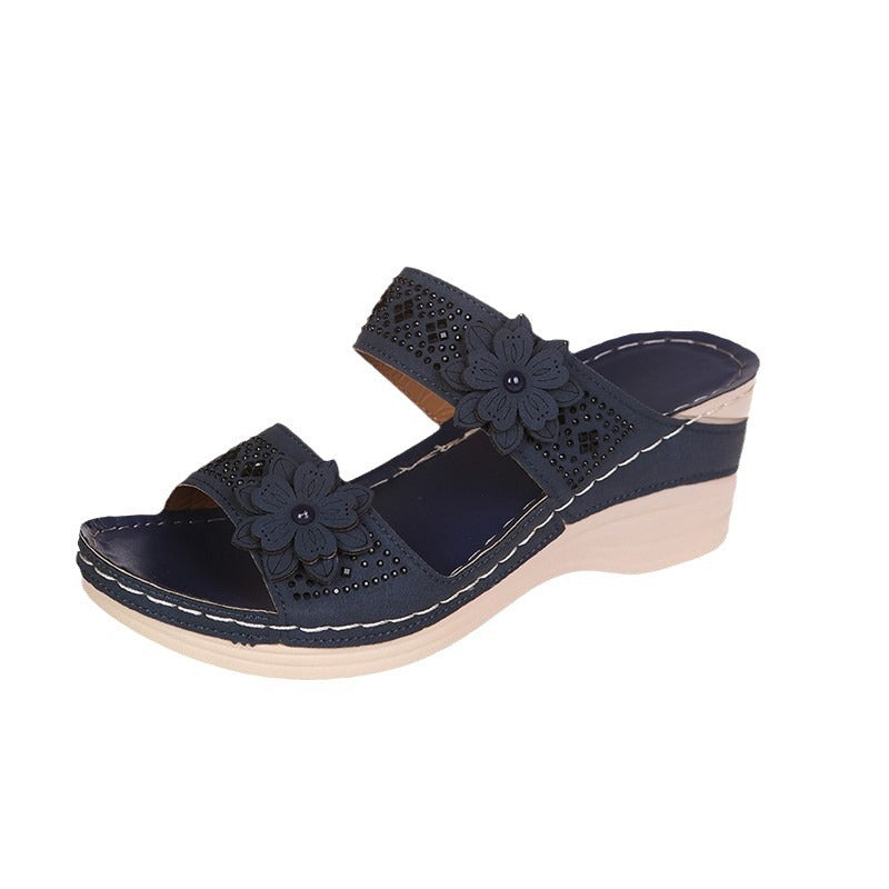 Dame Wedge-sandaler med modetrends blomsterapplikationer og remdekoration Stilla