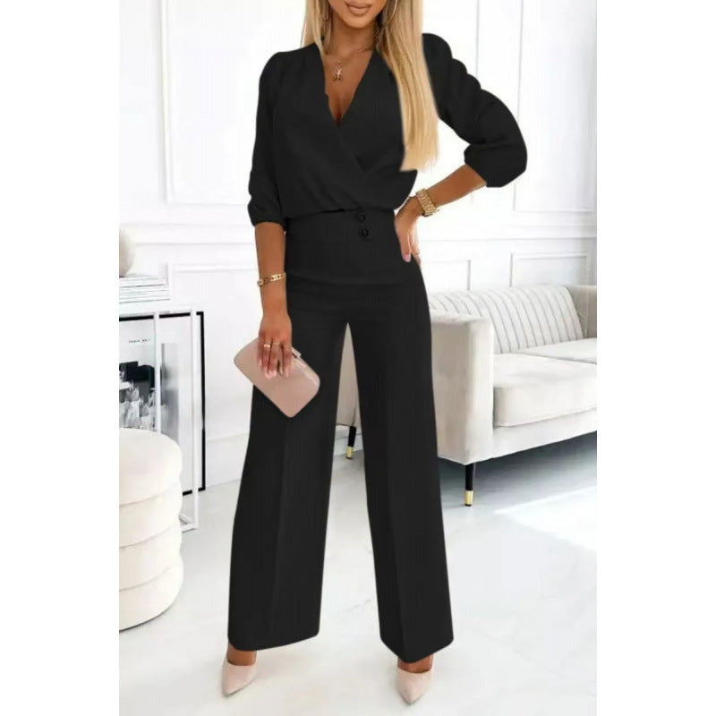 Damer elegant jumpsuit med indpaknings-overdel og bredt ben Stilla