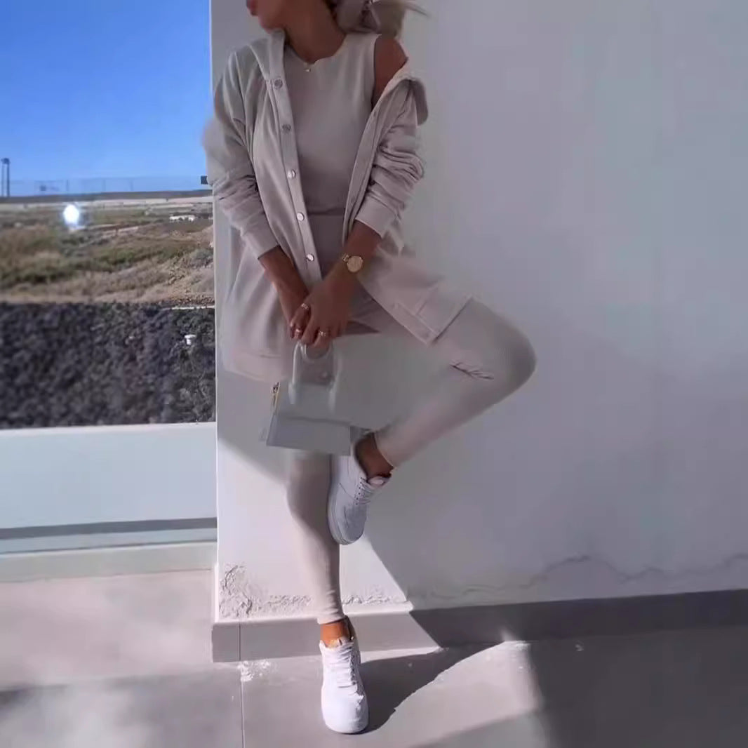 Dame Lækkert Lounge-sæt med oversized Cardigan og figursydde Leggings Stilla
