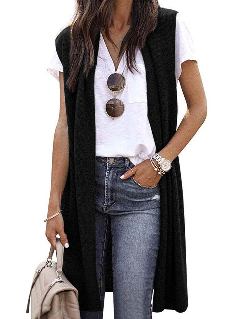 Dame strik vest i casual oversized design med åbne fronter og kort ærmelængde Stilla