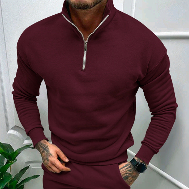 Herrer sporty fleece-pullover med halv lynlås og moderne ståkrave Stilla