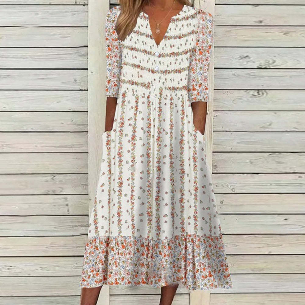 Stilla | Trendy Print Knap Trekvart Ærme Kjole