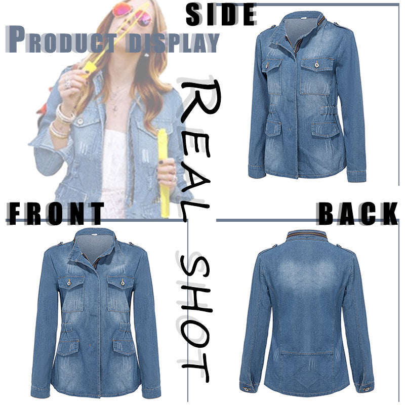 Dame Denim-funktionsjakke med praktiske lommer og figurvenlig skæring Stilla