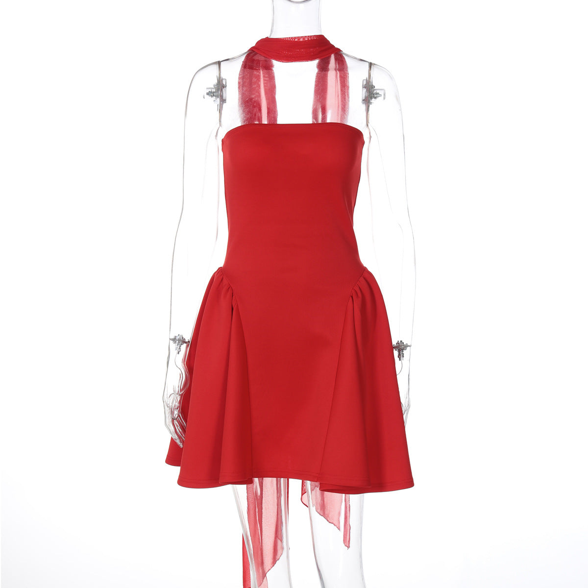 Dame Off-Shoulder Minikjole med klassisk snit og elegant Choker Stilla