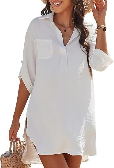 Dame afslappet strand skjorte kjole med praktisk slids og knapdetaljer Stilla