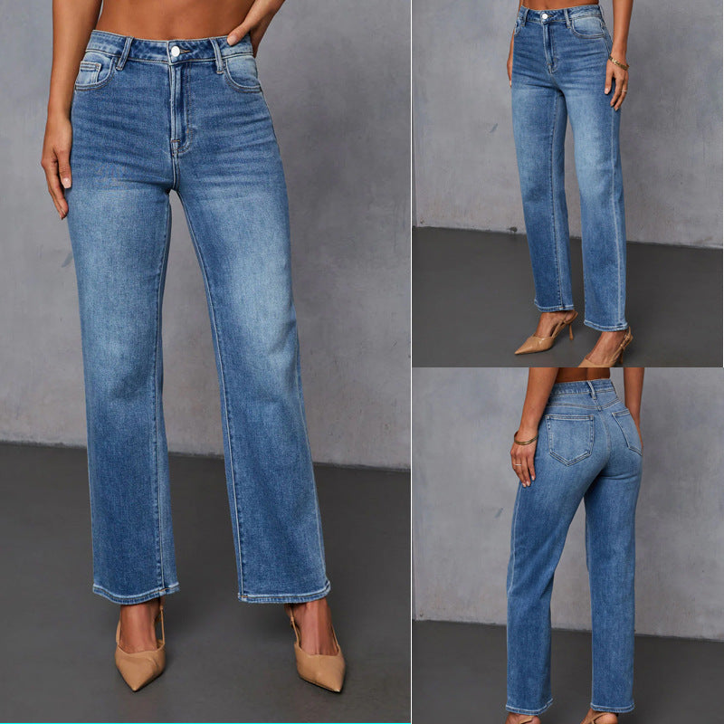 Dame brede jeans med elegant udskåret ben og høj talje Stilla