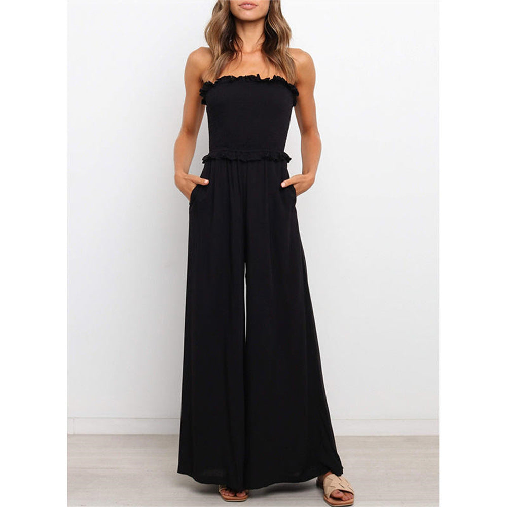 Damer vidt skåret jumpsuit med volanger Stilla