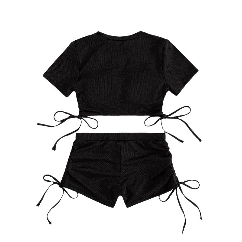 Dame Crop-Top og Shorts Sæt med justerbar Talje Stilla