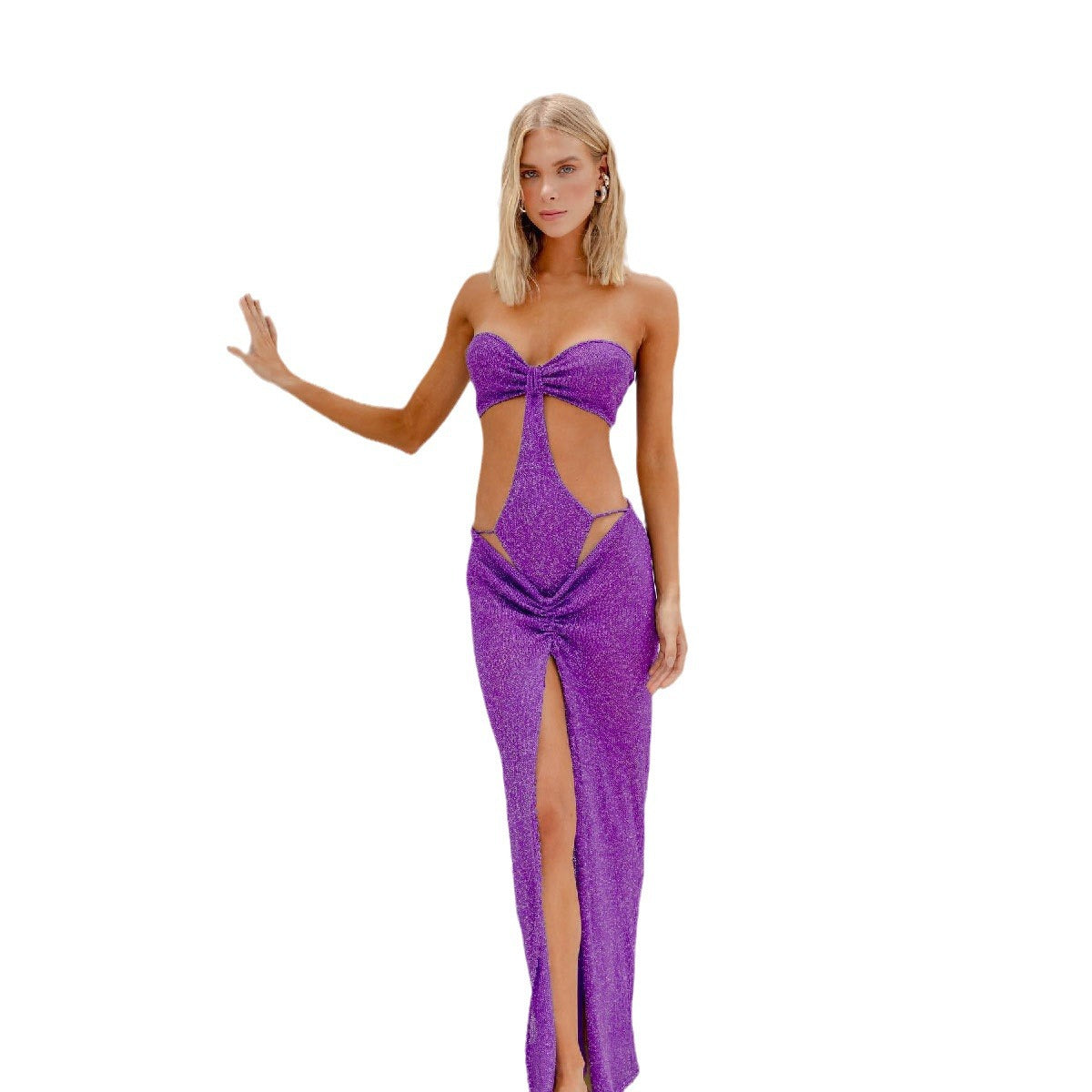 Dame Cut-Out Maxikjole med elegant indpakningsdesign og legende sideslids Stilla