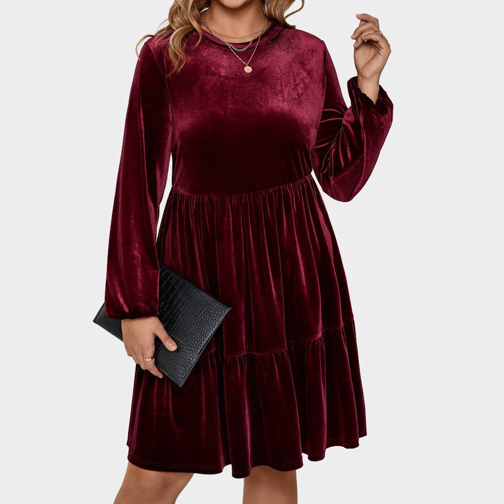 Dame elegant fløjl minikjole med svungne skørt og lange ærmer Stilla