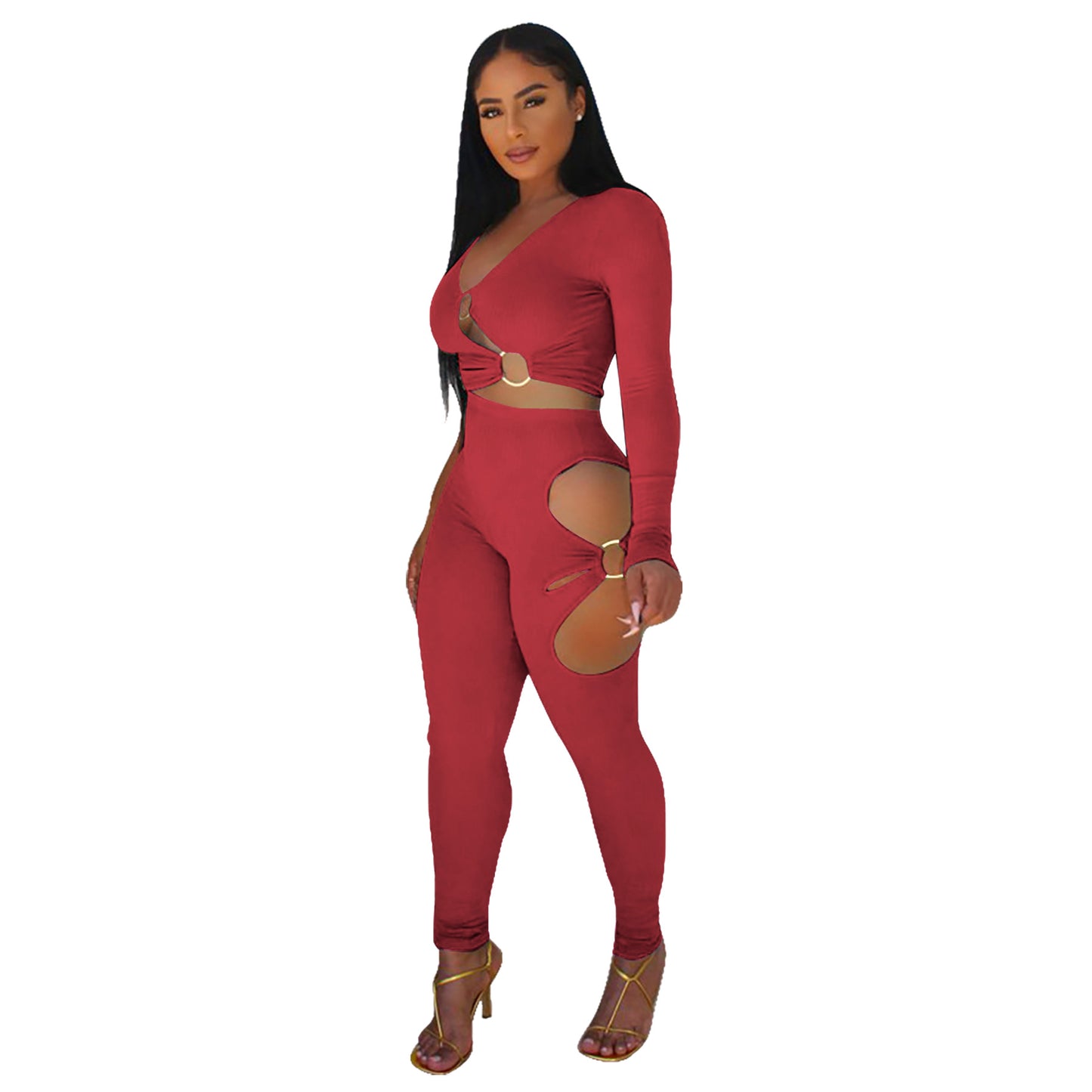 Dame Cut-Out Jumpsuit med glitrende design og lange ærmer Stilla