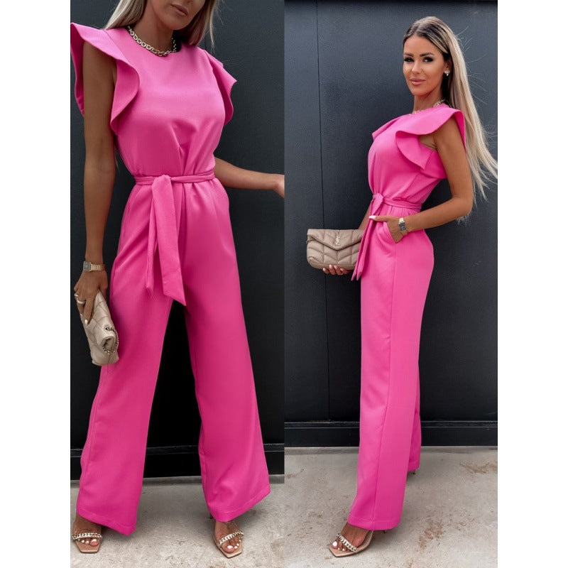 Dame elegant jumpsuit med bred ben og ruffleærmer Stilla