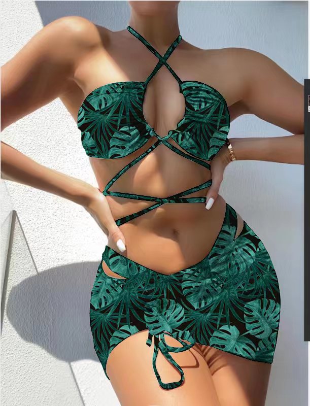Dame Crop-Bikini Sæt med justerbare snøringer og flydende nederdel Stilla
