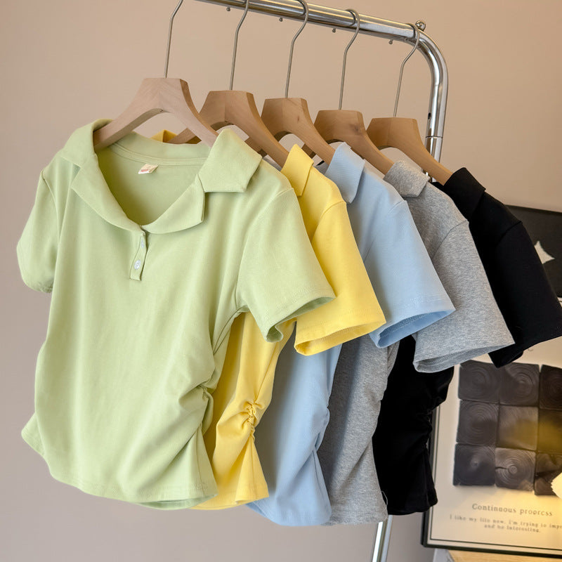 Femme polo t-shirt med korte ærmer og snoretræksdetalje Stilla