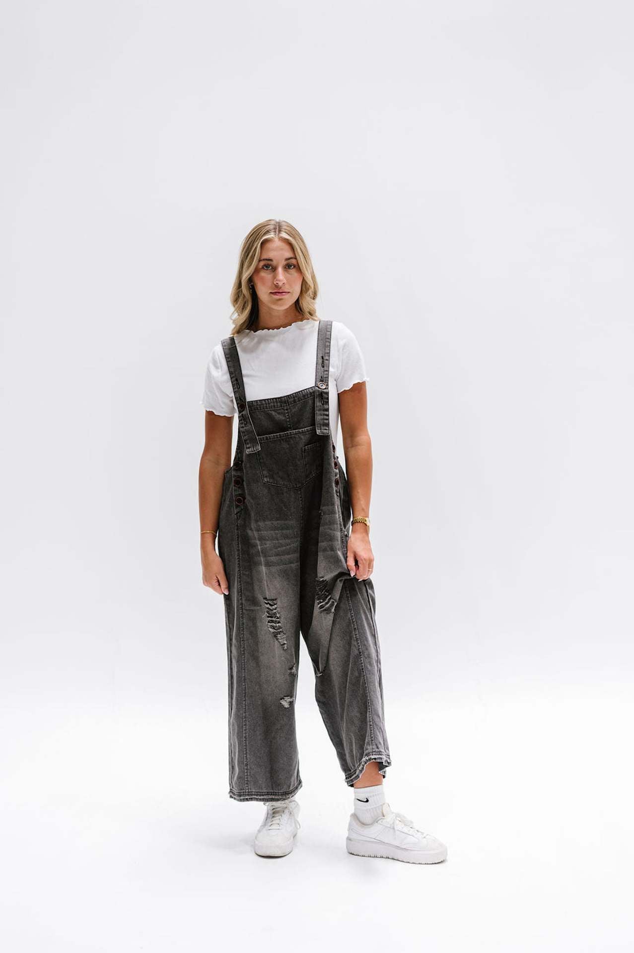 Dame Casual Denim Overalls med stilfulde Rivne Detaljer Stilla
