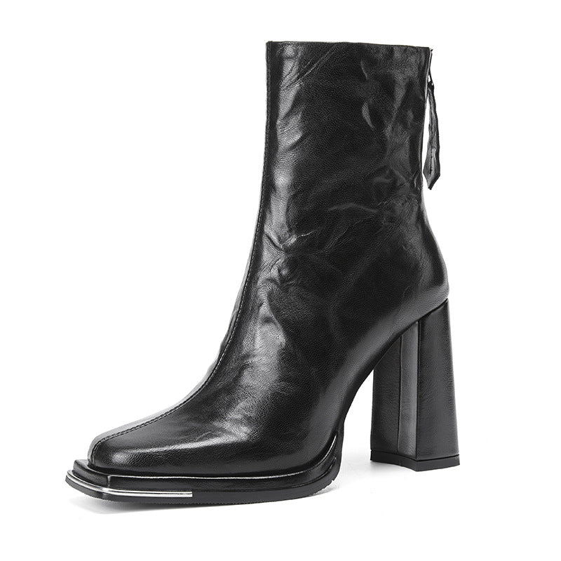 Femme Chunky Heel Læder Ankelstøvler med Lynlås Stilla