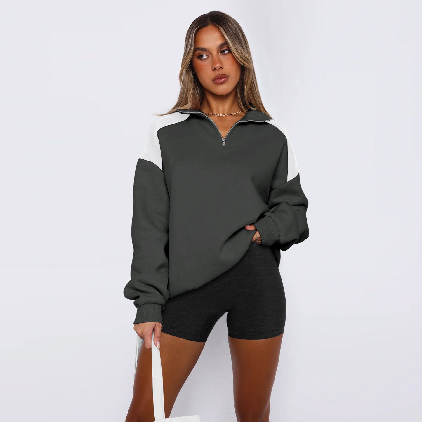 Dame Sweatshirt med moderne kvart lynlås og høj krave Stilla