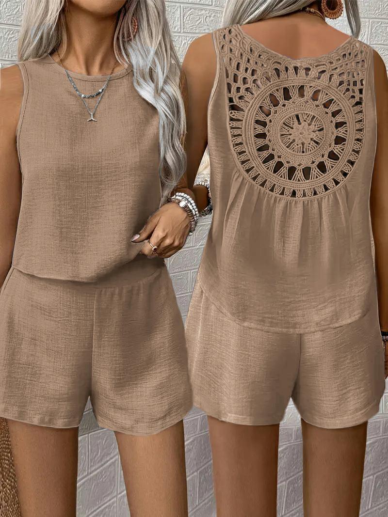 Dame ærmeløs jumpsuit med hæklede rygdesign Stilla
