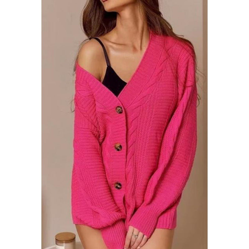Dame hyggelig strikcardigan med knapper Stilla