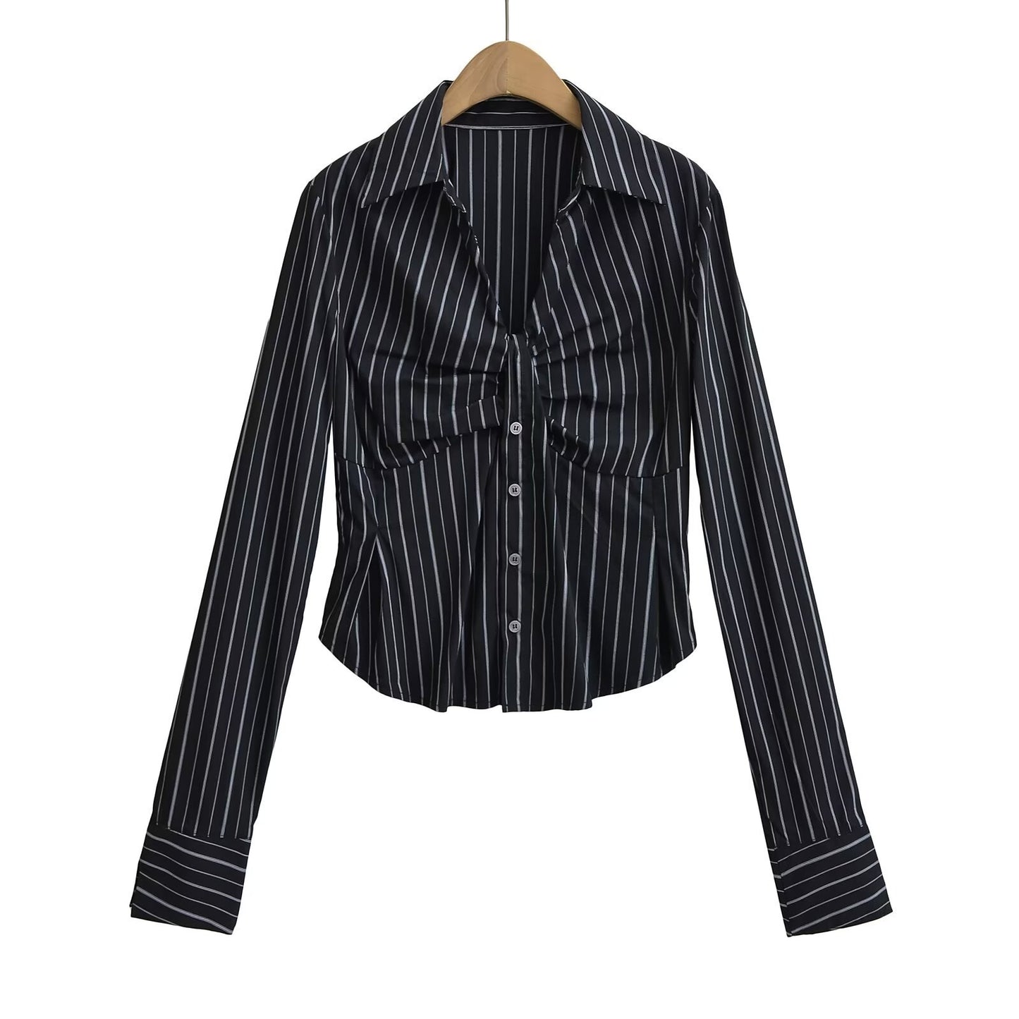 Dame figursyet ternet skjorte med elegante draperingsdetaljer Stilla