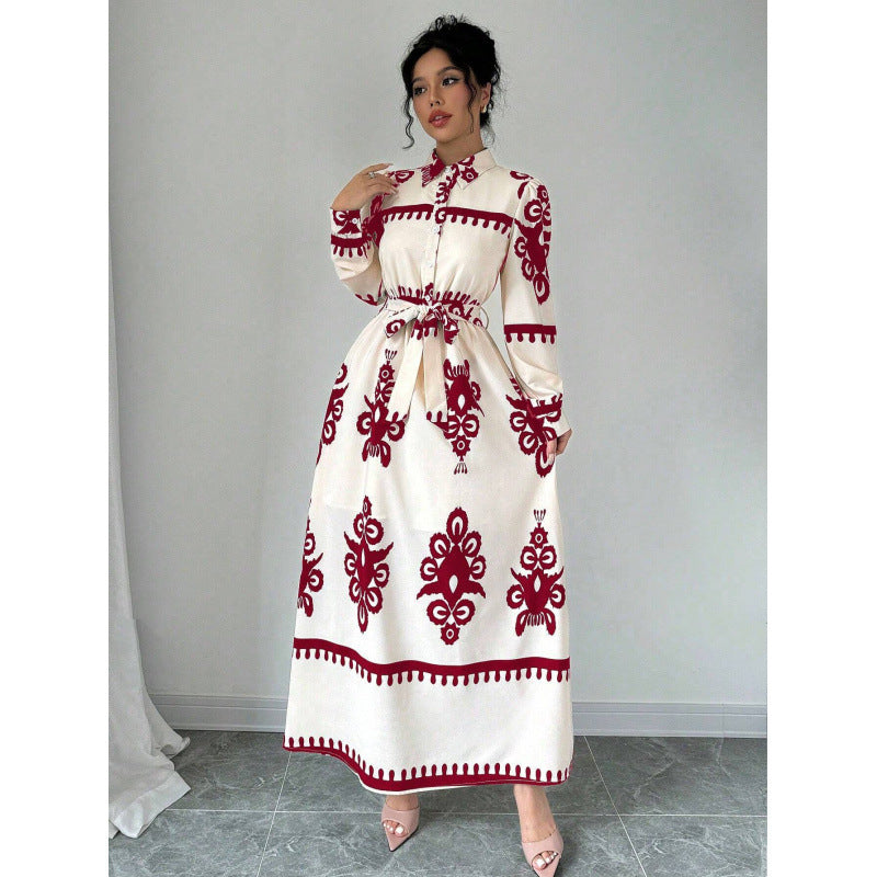 Dame Elegant Langærmet Maxi Kjole med Pyntet Design Stilla