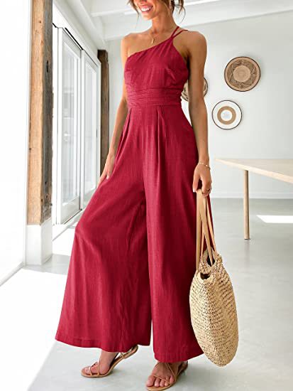 Stilla | One Shoulder Bred Ben Fast Farvet Jumpsuit