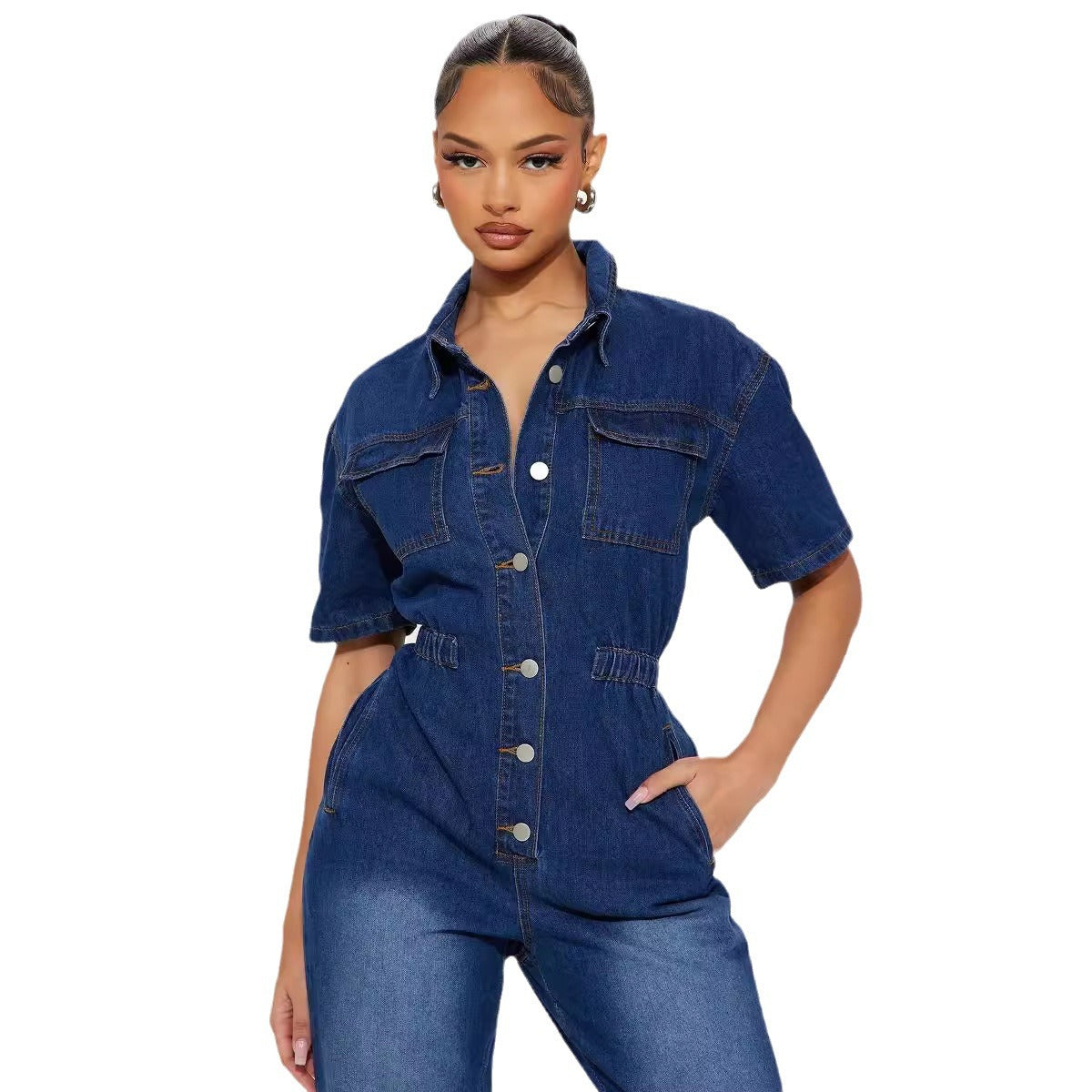 Dame Denim-Overalls med figursyet snit og praktiske lommer Stilla