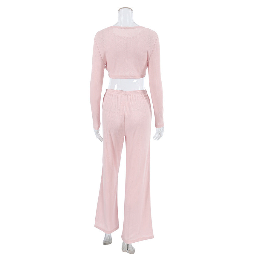 Dame Cropped Pullover og brede Bukser Sæt Stilla