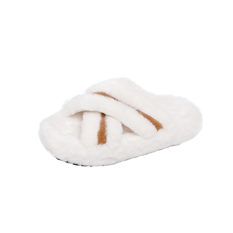 Dame hjemmesko lavet af fluffy materiale med trendy krydsbånd-design Stilla
