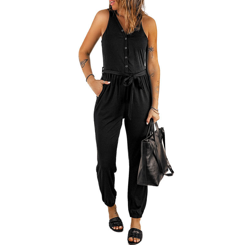 Damer afslappet jumpsuit med knapper og elastisk bånd Stilla