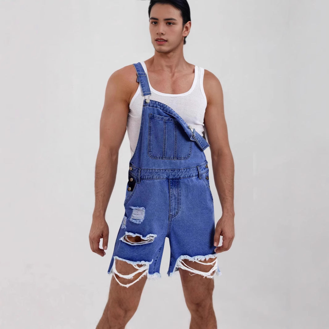 Herre Latzshorts i afslappet destroyed-stil med funktionelle lommer og stilfulde huller Stilla