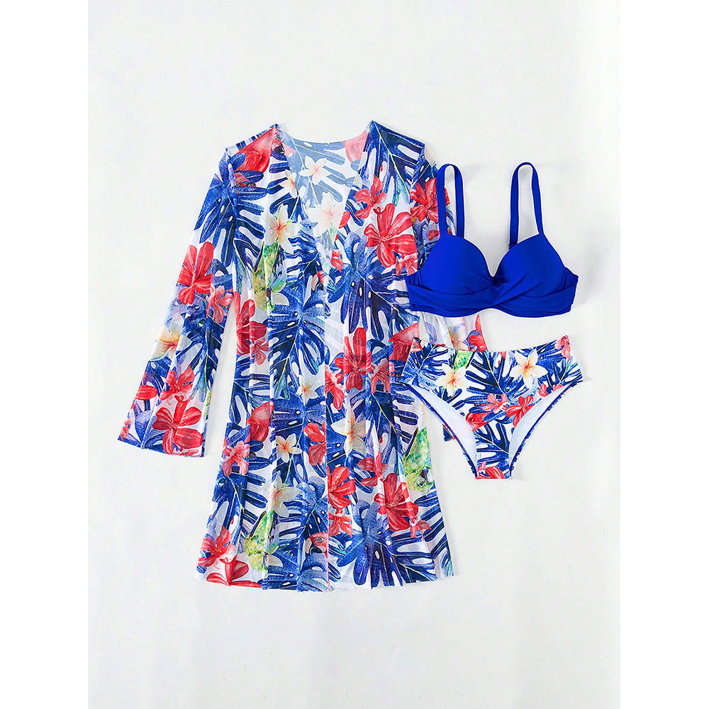 Dame Bikini-sæt med blomster kimono jakke og polstret top Stilla