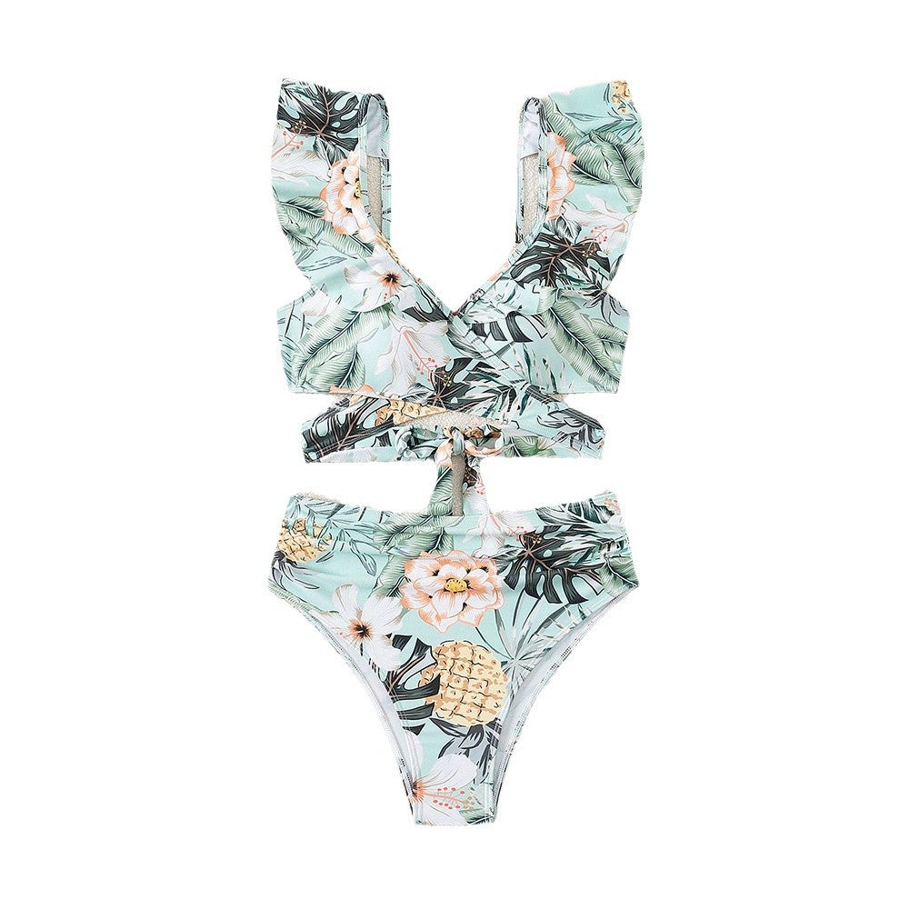 Dame Crop-Top Bikini med blomstermønstre og legende cut-out Stilla