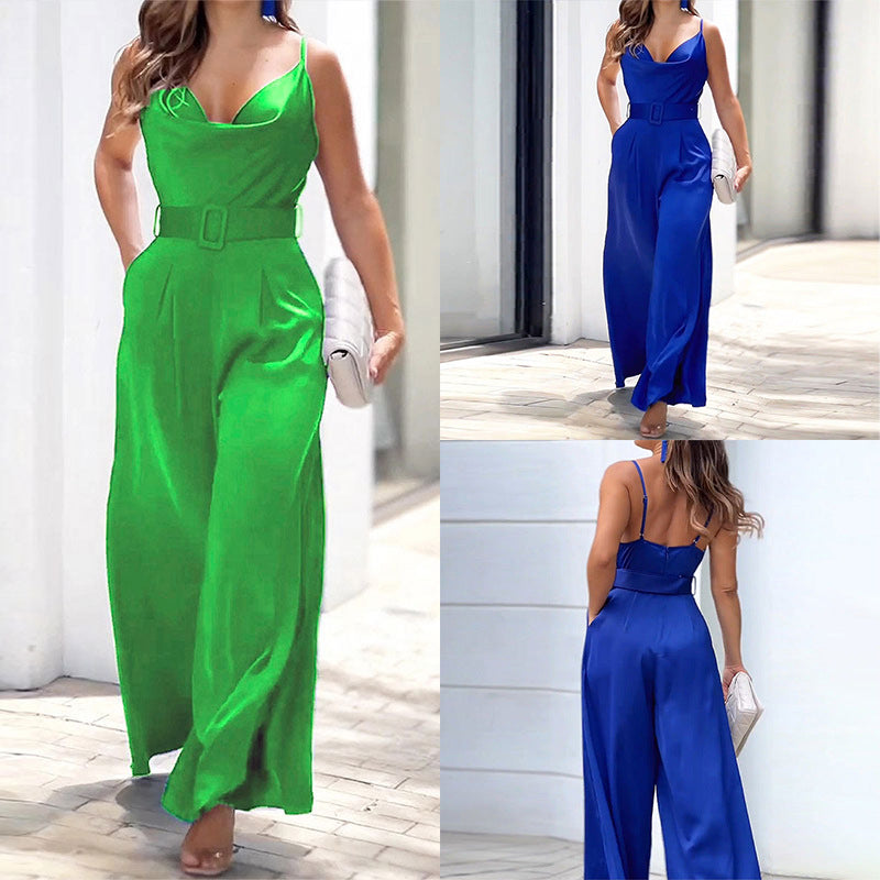 Dame elegant jumpsuit med dyb udskæring og tætsiddende silhuet Stilla