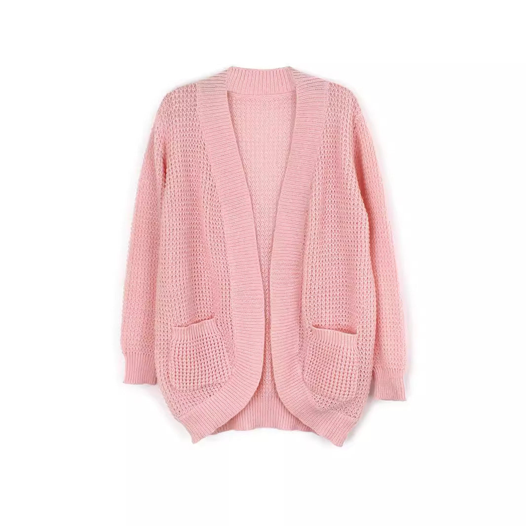 Dame afslappet strik cardigan med praktiske lommer og åbent design Stilla