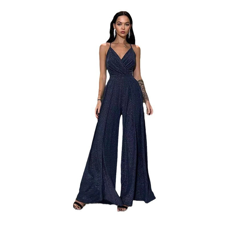 Dame Glamourøs Jumpsuit med dyb V-udskæring og brede ben Stilla