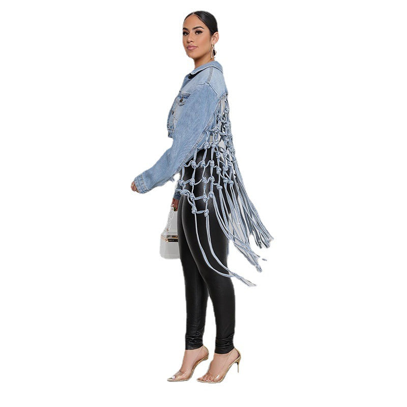 Dame Denim-Jakke med innovativ snøredesign Stilla