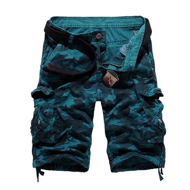 Herrer Camo Cargo-shorts med flere lommer og justerbar talje Stilla