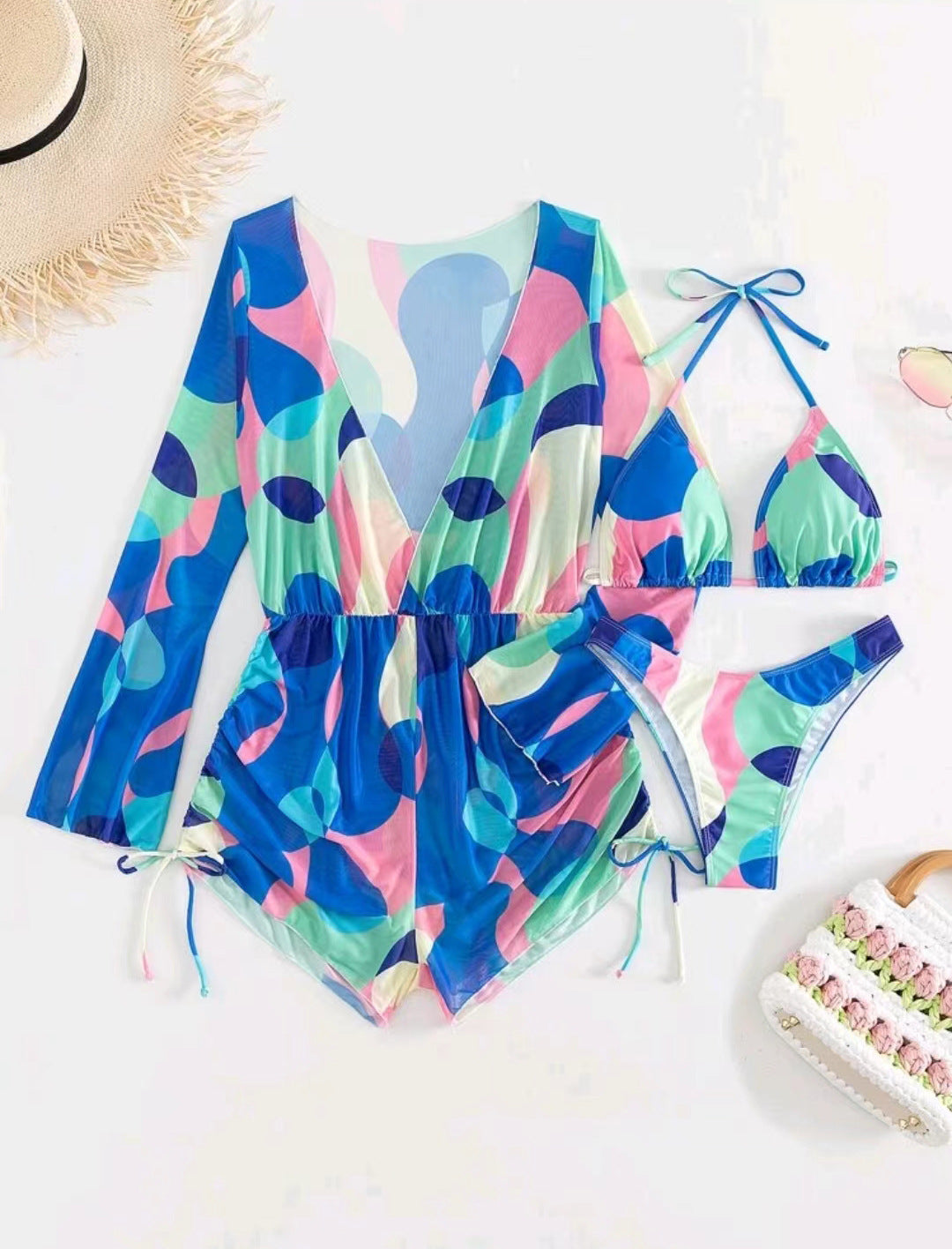 Dame Strand-outfit med smart indpakningsoberdel og matchende bikini Stilla
