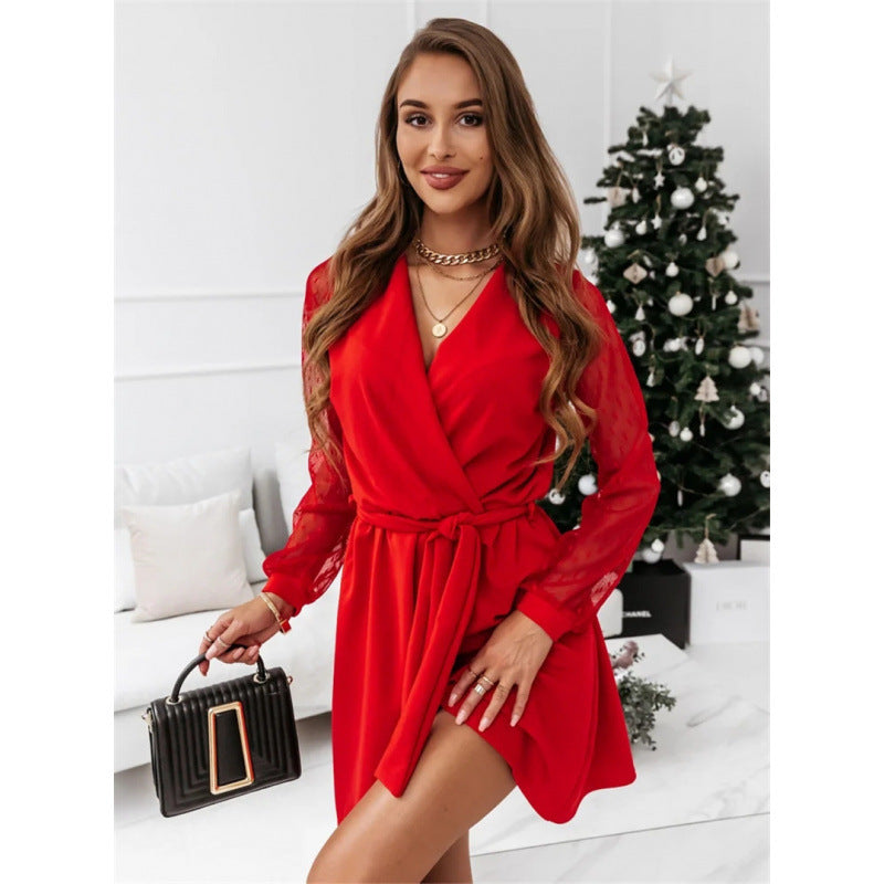 Dame Elegant A-linje kjole med gennemsigtigt ærmedetalje Stilla